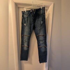 Denim Skinny Jeans with Zipper Accents